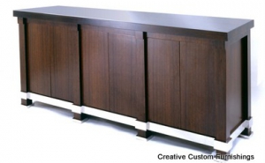 Walnut Custom Credenza with stainless steel accents